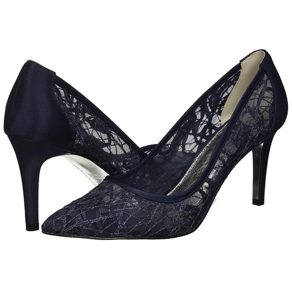 Navy lace pumps